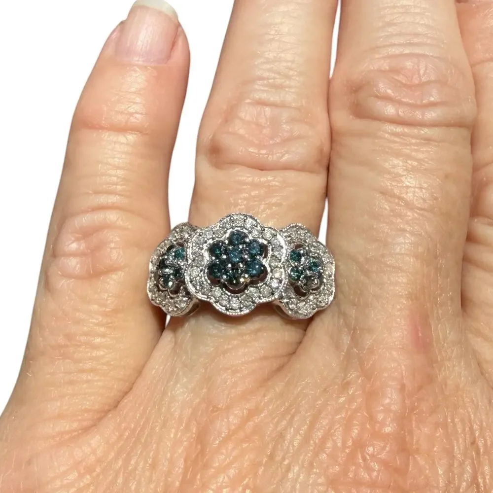 1/2ct Blue White Diamond Ring 925 Sterling Silver Size 7 .50ct Wedding Band